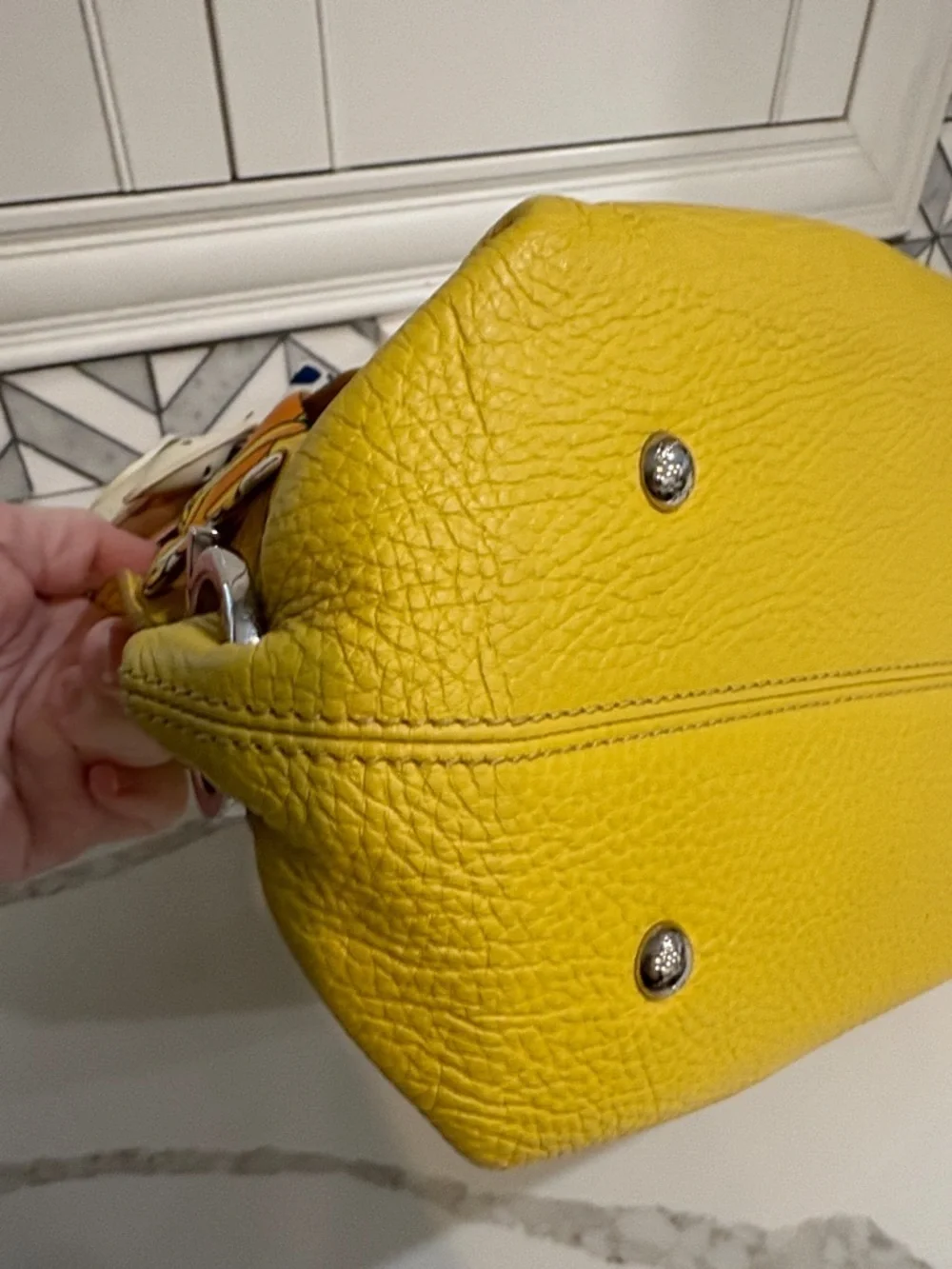 Salvatore Ferragamo Yellow Pebbled Leather Satchel with Crossbody Strap